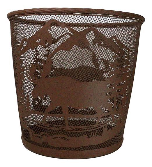 Ebros Rustic Moose Deer Roaming Pine Trees Forest by The Mountains Rust Finish Metal Wire Waste Basket Bin 13 Wide Bear Home and Bathroom Accent Western Country Cabin Lodge Decorative Trash Can