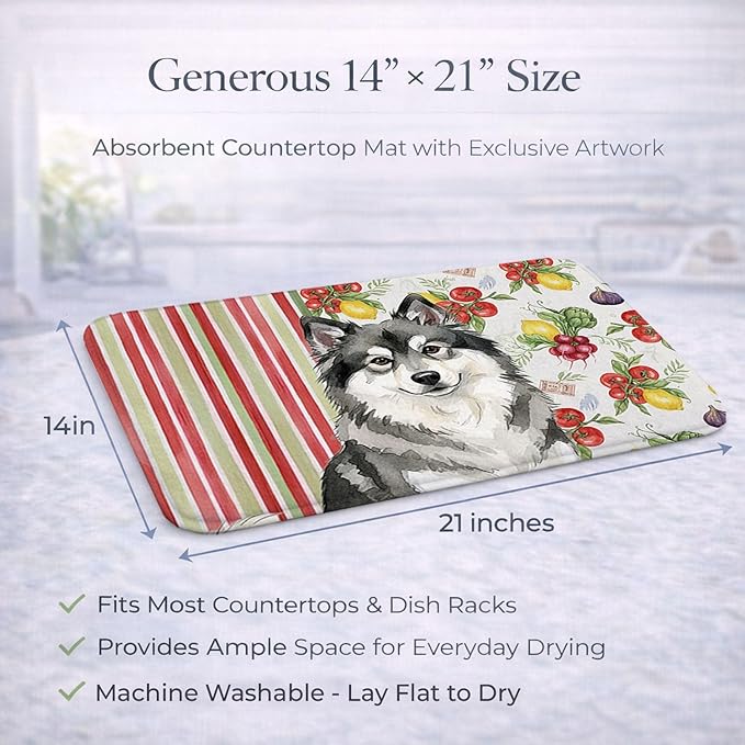 Caroline's Treasures Keeshond Vegetables Dish Drying Mat Absorbent Dish Drying Mat Pad for Kitchen Counter Dish Drainer Mat for Countertop 14 x 21 Multicolor