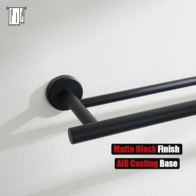 JQK Double Bath Towel Bar Matte Black 33 Inch 304 Stainless Steel Thicken 0.8mm Towel Rack for Bathroom Towel Holder Wall Mount Useable Length 30 Inch 2 Pack TB100L30-PB-P2