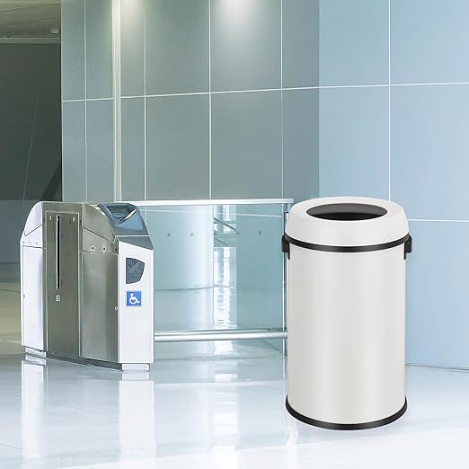 GarveeHome 17 gal/65 L Open Top Trash Can Stainless Steel Rubbish Bin Commercial Grade Waste Container Round Garbage Can for Outdoor Home Office Restaurant White