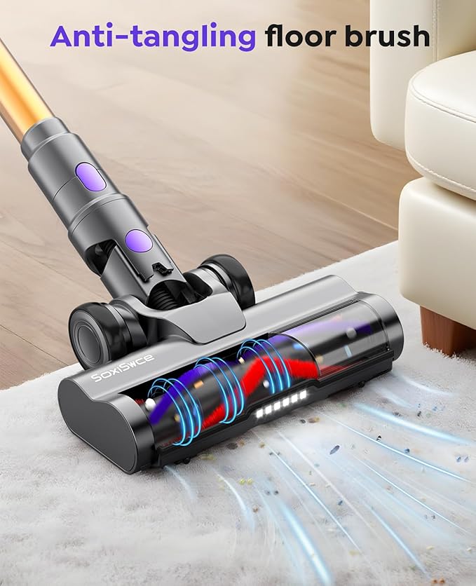 Cordless Vacuum Cleaner 50KPA Powerful Suction 70Min Runtime Vacuum Cleaners for Home Self-Standing Stick Vacuum with Charging Dock StationAnti-Tangle Brush for Home Pet Hair/Carpet/Hardwood Floor
