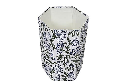Handmade Cotton Paper Waste Basket Stylish Trash Can for Home or Office (1 Blue Green Branch)