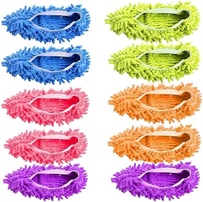 5 Pairs Washable Dust Mop Slippers Microfiber Cleaning Mop Slippers Shoes Dust Floor Cleaner Multi-Function Floor Cleaning Shoes Cover (GreenBlueOrangePurplePink）