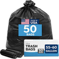 Large Trash Bags 55-60 Gallon | 50 Count Heavy Duty Black Garbage Bags | Unscented Leak Proof Bulk Pack for Office Industrial &amp Commercial Use - Made in USA