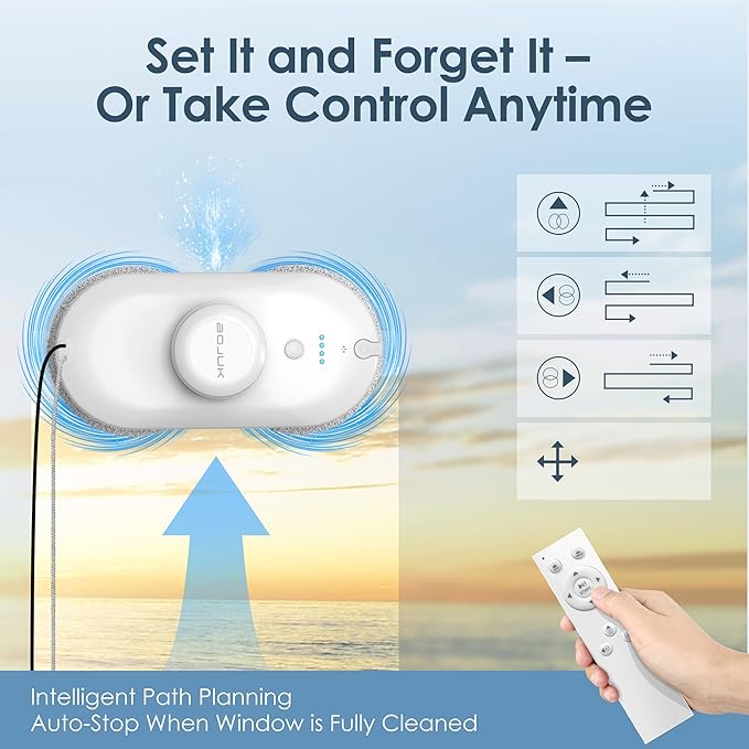 Window Cleaning Robot 5000Pa Suction Dual Spray AI Smart Path Planning Wet and Dry Glass Cleaner with Edge Detection and Anti-Drop Protection for High-Rise Windows (White)