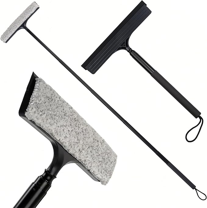 Window Squeegee with Flip-Head Shower Squeegee 16-59 Long Handle Telescopic Pole &amp 30% Thicker Blade Shower Squeegee for Glass Doors Shower Car Windows Bathroom