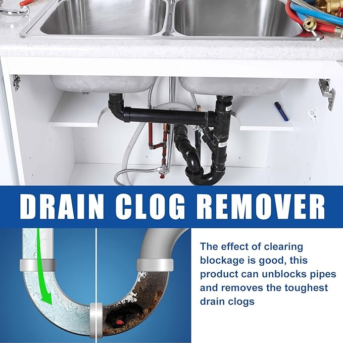 12-Piece Drain Unclogging Powder Set - Kitchen &amp Toilet Cleaner Sewer Blockage Dissolving and Unclogging Agent(2PCS)