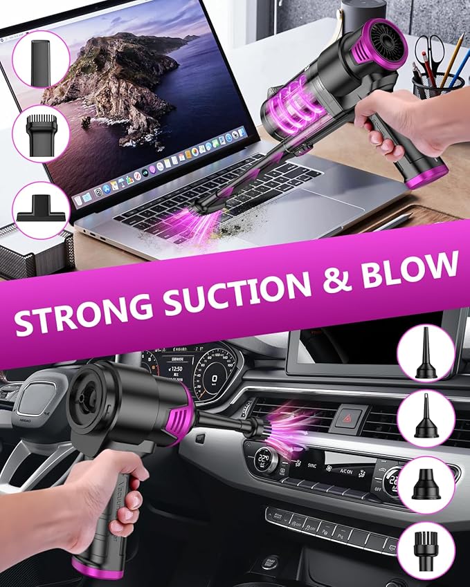 EYYA Handheld Vacuum Cordless 16KPA High Power Portable Car Vacuum Cleaner &amp Air Duster Hand Held Vacuum Cordless Rechargeable with Multi-Nozzles &amp 2 HEPA Filters for Car Home Office