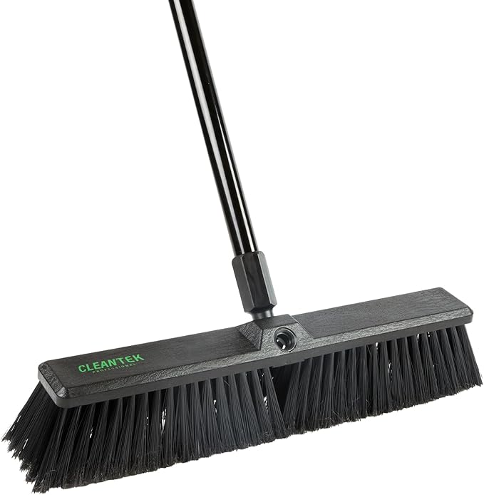 Restaurantware-BROOM HEAD ONLY: Clean Tek Professional 17.13-Inch Push Broom Head 1 Heavy-Duty Cleaning Tool - Handle Sold Separately Fine Flagged Bristles Black Plastic Outdoor Use
