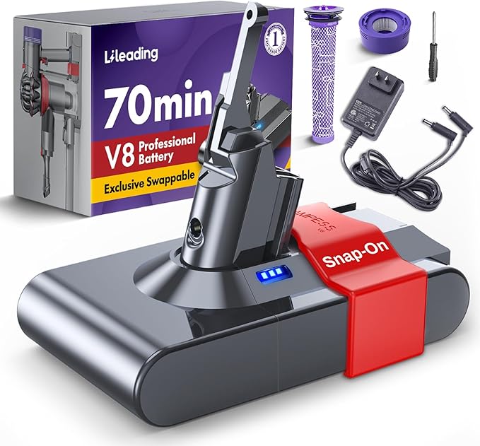 Exclusive Swapple and 1-2 Charger 70 Min V8 Replacement Battery Compatible with Dyson V8 Animal Absolute Motorhead Fluffy Battery Lock &amp 2 Filters