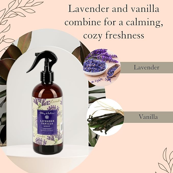 Abbey &amp Sullivan Linen Spray Lavender Vanilla Fabric Freshener and Odor Eliminator Pack of 2 16 oz