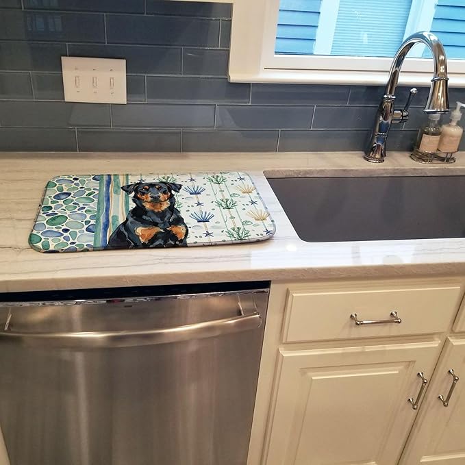 Caroline's Treasures Beauceron Coastal Sea Glass Dish Drying Mat Absorbent Dish Drying Mat Pad for Kitchen Counter Dish Drainer Mat for Countertop 14 x 21 Multicolor