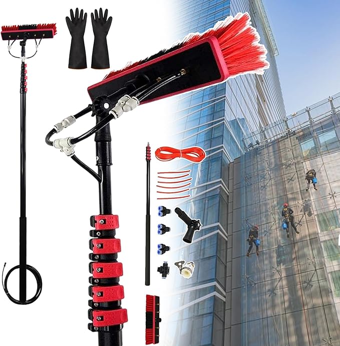 Adjustable Water Fed Pole Cleaning KitOutdoor Window Washing Equipmentwith Sponge Handle &amp Lightweight Brush HeadSuitable for Cleaning Windows/Solar Panels/Ceilings/Glass Walls7.2m