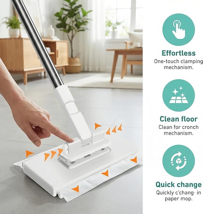 2026 New Lazy Mop Clip-on Reusable Mini Mop Comes with 4 Reusable Cloths Automatic Cloth Change  Suitable for Wet and Dry Use Zero-Touch Cloth Operation Suitable for Floors and Walls