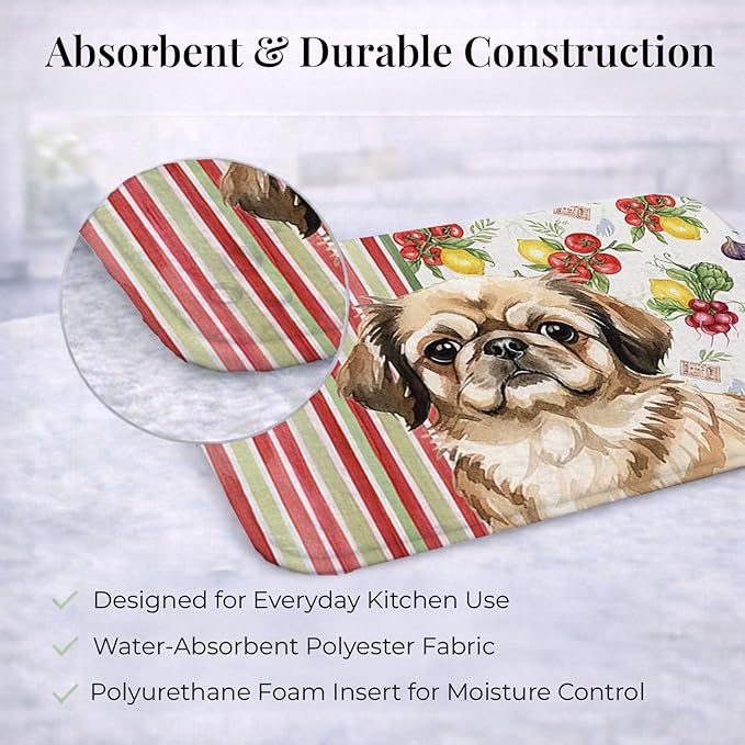 Caroline's Treasures Sable Pekingese Vegetables Dish Drying Mat Absorbent Dish Drying Mat Pad for Kitchen Counter Dish Drainer Mat for Countertop 14 x 21 Multicolor