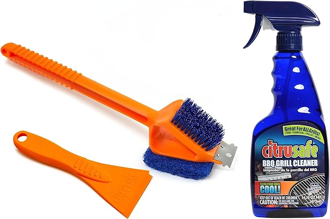 Citrusafe BBQ Grill Cleaner Spray 3in1 Grill Brush &amp Cookbox Scraper