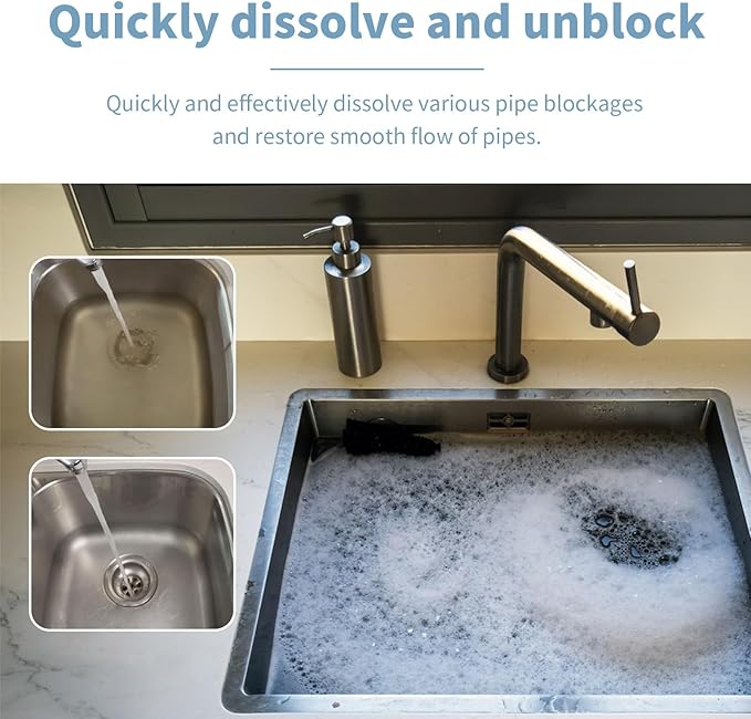 Pipe Dissolving Powder - Unclog Kitchen Bathroom &amp Toilet Drains Remove Grease Hair &amp Odors Fast Acting Drain Cleaner(2PCS)