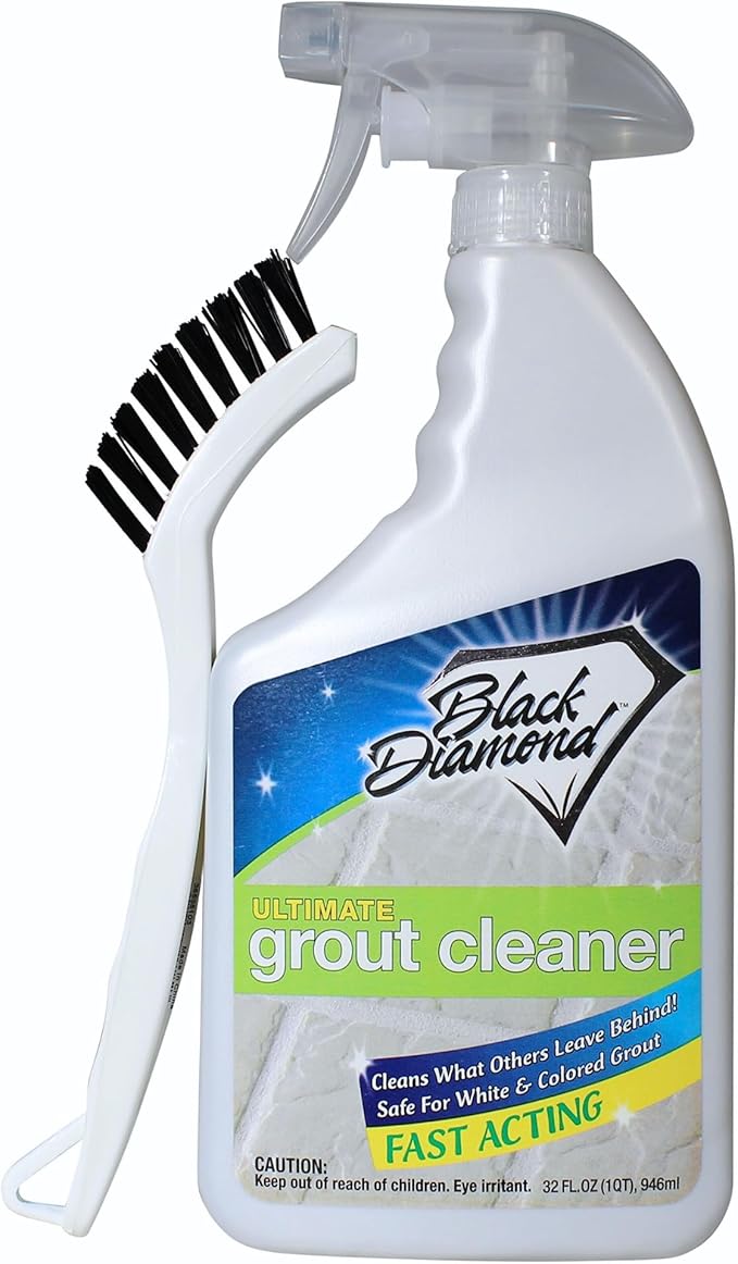 Black Diamond Ultimate Grout Cleaner: Best Cleaner for TileCeramicPorcelain Marble Acid-Free Safe Deep Cleaner &amp Stain Remover for Even The Dirtiest Grout. (1-Quart/1-Brush)