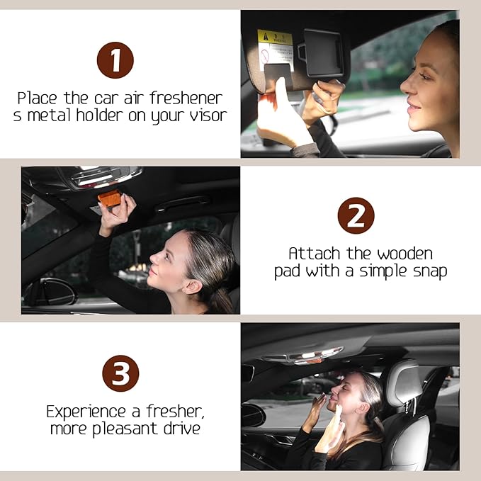Car Air Freshener-The Original Wood Air Freshener-Car Odor Eliminator for Visor Clip-Long Lasting ScentVehicle Scent Diffuser for Truck &amp SUV-Pack of 4 (Teak-Amber-Cabana-Grove) INCLUDED 2 CLIPS
