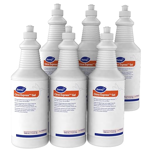 Diversey 95002523 Citrus Express Gel All Purpose Gel Solvent Spotter Removes Gum Oils Ink Grease from Carpet &amp Hard Surfaces Citrus Scent 32-Ounce (Pack of 6)