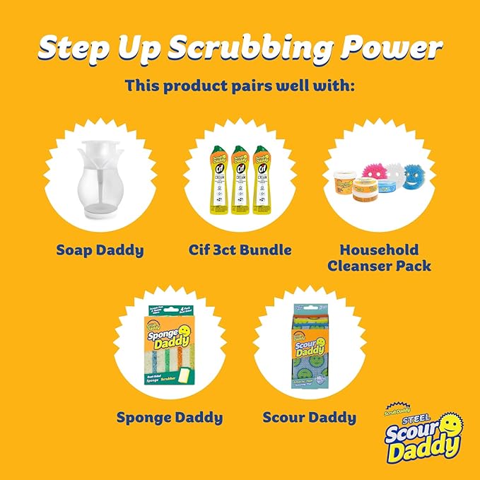 Scrub Daddy Large Steel Scouring Pads - Scour Daddy Steel XL Stainless Steel Dish Scrubber Sponge - Durable Shred-Resistant Scour Pads - Bulk Kitchen Sponges &amp Commercial Cleaning Supplies (18 Co