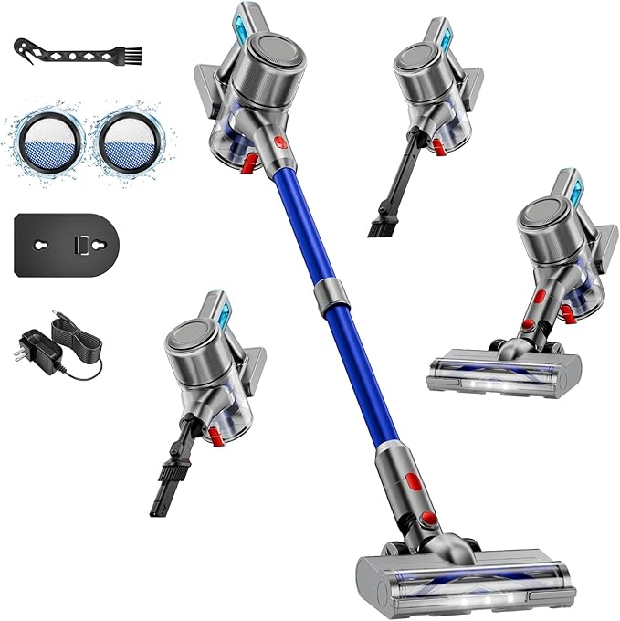 Cordless Vacuum Cleaner 8 in 1 Powerful Stick Vacuum with 50Mins Rechargeable Battery Vacuum Cleaners for Home Anti-Tangled Lightweight Handheld Vacuum for Hardwood Floor Carpets Pet Hair Blue