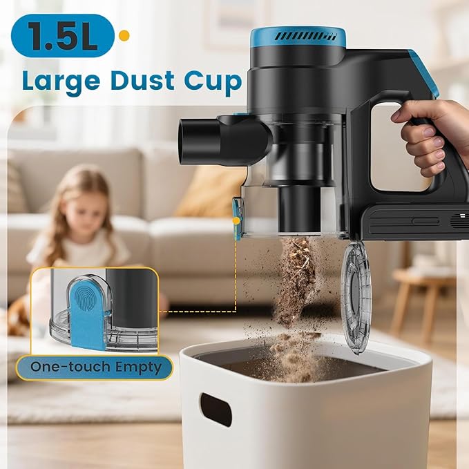Zefiro Cordless Vacuum Cleaner45Mins Runtime Vacuum Cleaners for Home Anti-Tangle and 1.5L Dust Cup Lightweight Vacuum for Hardwood Floor Carpet Pet Hair