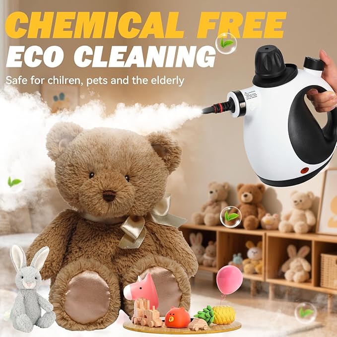 Pressurized Handheld Steam Cleaner for Home with 12 pcs Accessories Multi-Surface Natural Steamer for Effective Cleaning Fast Heating for Cleaning Home Furniture Car Grout Window