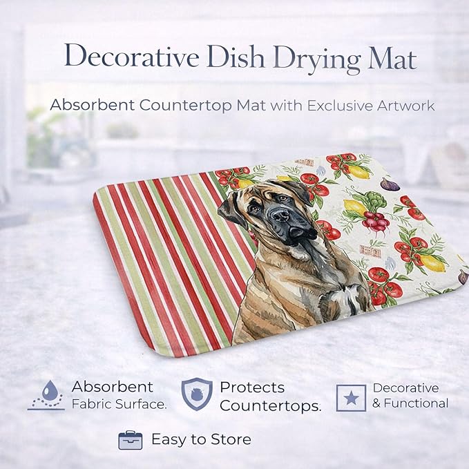 Caroline's Treasures Brindle Mastiff Vegetables Dish Drying Mat Absorbent Dish Drying Mat Pad for Kitchen Counter Dish Drainer Mat for Countertop 14 x 21 Multicolor