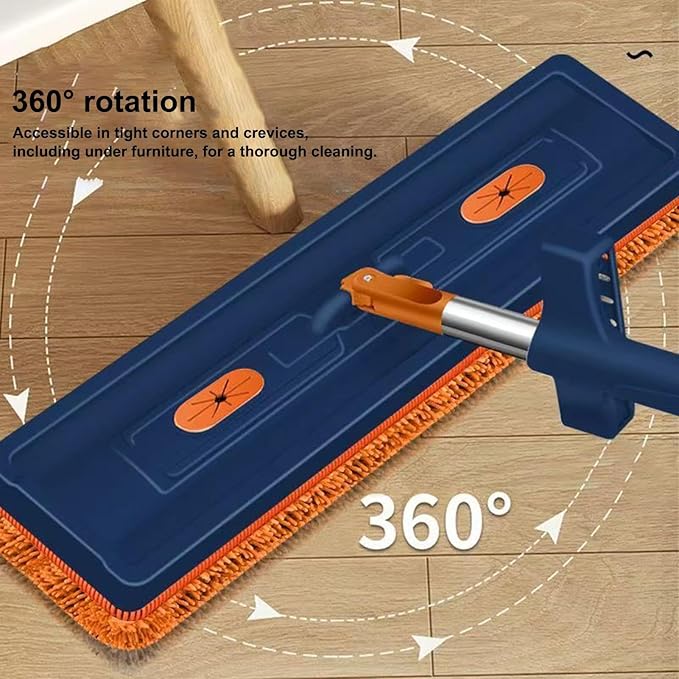 Flat Floor Mop - Long Handle Cleaning Tool with 360 Degree Rotating Head Household Apartment Dorm Hotel Home Mop for Hardwood Tile Laminate Floors Washable Reusable Microfiber Pads 16.5 Inch