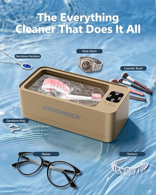 GENGROCK Ultrasonic Jewelry Cleaner Machine 48kHz Sonic Cleaner 3 Modes Deep Cleaning 360ML Food Grade Tank 45dB Quiet for Jewelry Rings Gold Silver Glasses Dentures(Rose Gold)