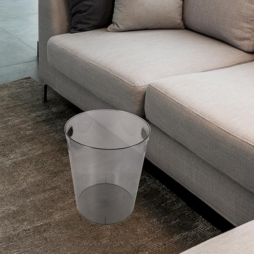 Toyvian Small Gray Trash Can with Handle Plastic Bedroom Garbage Bin Compact Desktop Wastebasket for Living Room and Office Use