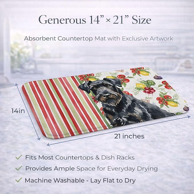 Caroline's Treasures Black Russian Terrier Vegetables Dish Drying Mat Absorbent Dish Drying Mat Pad for Kitchen Counter Dish Drainer Mat for Countertop 14 x 21 Multicolor