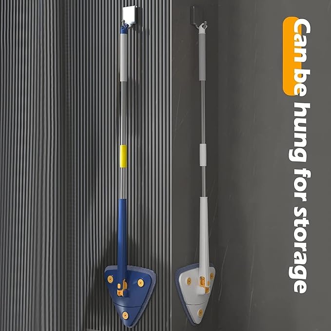 360°Rotating Adjustable Cleaning Mop Triangle Cleaning Mop with Automatic Water Squeezing Telescopic Rotating for Walls Windows (A) 1PCS 12027(O)