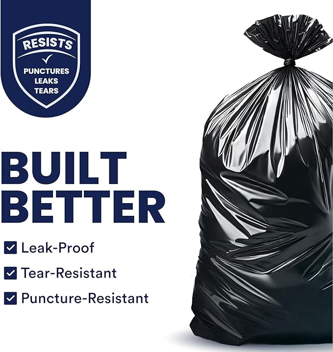 Plasticplace 55-60 Gallon Trash Bags Heavy Duty Black Garbage Bags 100 Count for Lawn Yard and Outdoor Waste Disposal Ideal for Industrial Trash Cans Contractors and Home Improvement Projects