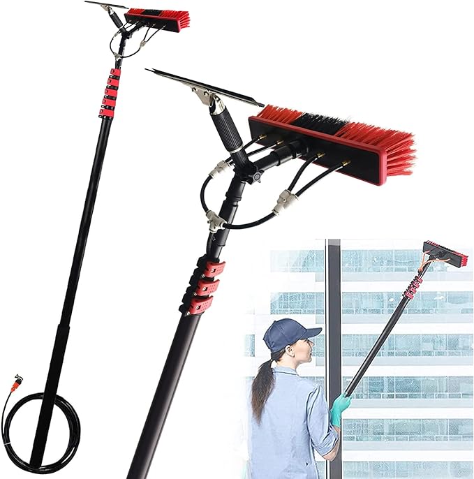 Glass Cleaning Brush Home Water Fed Telescopic Pole Kit Solar Panel Brush Rotating for Photovoltaic PanelWater Fed Pole Kit 12-36FT Water Fed Brush w/Squeegee Water Fed Cleaning System 3