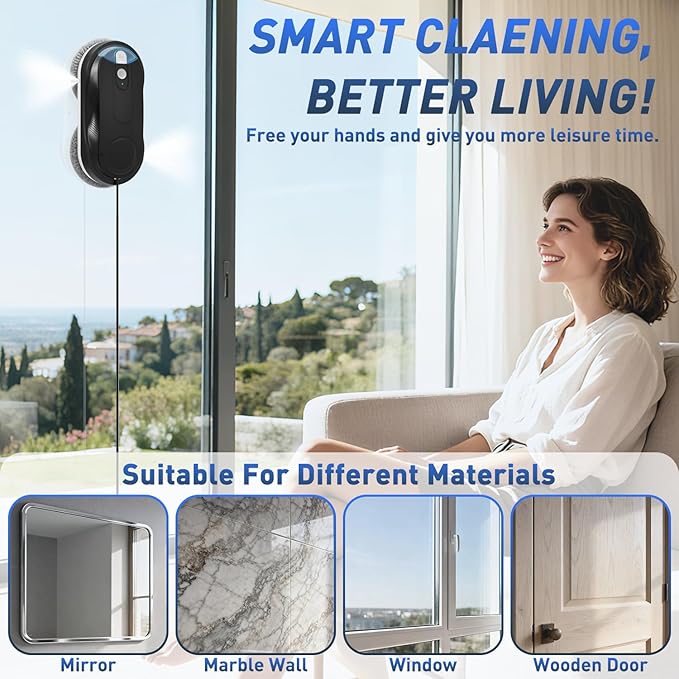 KKI Window Cleaning Robot Automatic Window Cleaner Robot AC Power Dual Spray Max 3200Pa AI Path Planning &amp Edge Detection for High-Rise Windows GlassDoor10xCloths X3