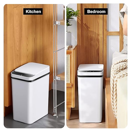 3 PACK - Bathroom Garbage Can with a Lid - 2.5 Gallon Automatic Trash Cans Touchless - Bedroom Office - Small Smart Trash Can - Plastic Narrow Auto Open - Motion Sensor Trash can Bathroom ( White )