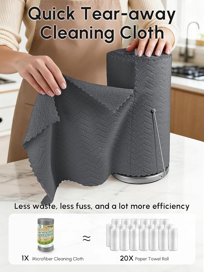 Microfiber Cleaning Cloths Roll 75 Pack Tear Away Microfiber Towels Roll 12 x 12 Lint Free Rags Reusable Cleaning ClothsWashableScratch FreeUltra Absorbent Dish Rags(Dark Grey Ripple)