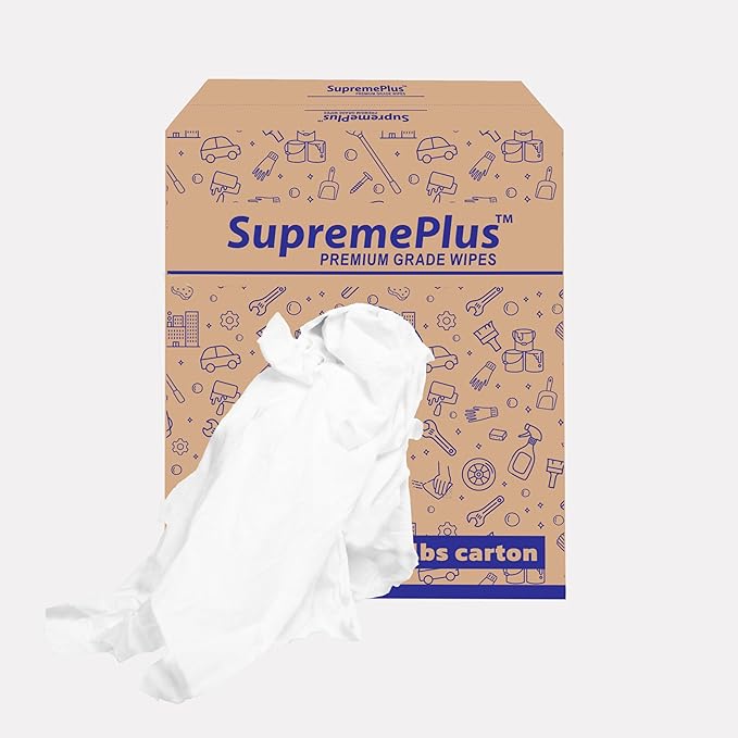 Premium White Knit (50 lbs. Box of Rags) Cotton T-Shirt Cloth Wiping Rags - Shop Cleaning Tshirt Cloths in a Box Staining &amp Finishing Rag for Auto Grease Paint &amp Wood