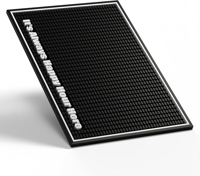 Highball &amp Chaser Premium Custom Bar Mat 18in x 12in 1cm Thick Durable and Stylish Service Bar Mat for Spills Coffee Bars Restaurants Counter Top Dish Drying Mat (Happy Hour)