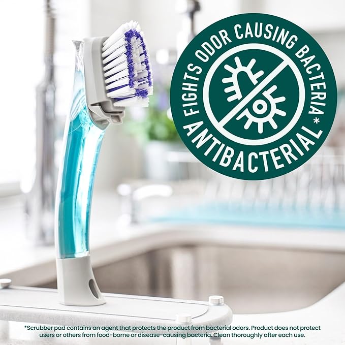 Scotch-Brite Odor Resist Soap Control Dishwand Brush Non-Scratch Cleaning Brush with Scraper Stands Upright 4-Pack