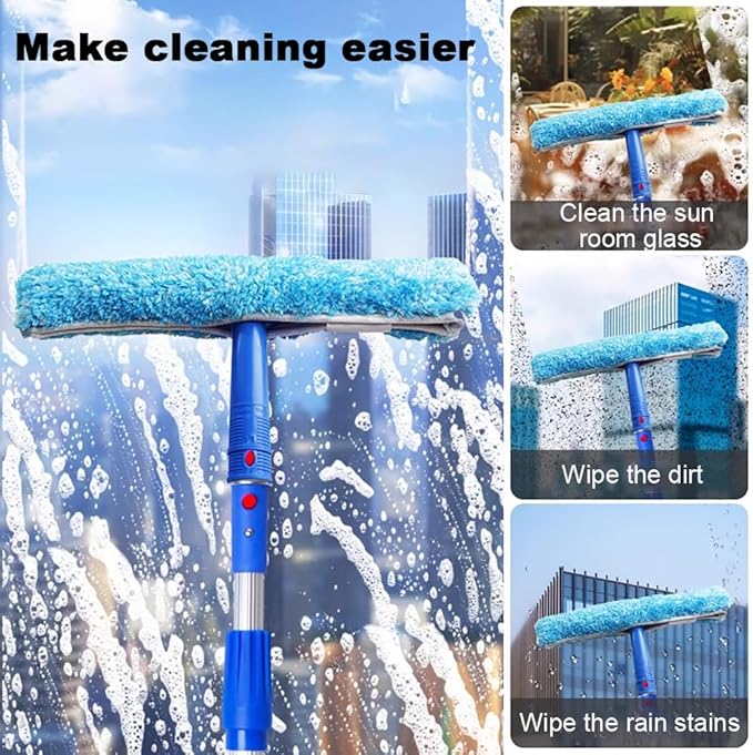 1.2-15M Aluminum Alloy High Window Glass Cleaning Pole with 35Cm Rubber Scraper and Fiber Mop Head Telescopic Long Pole Window CleanerPole Length 3.6m