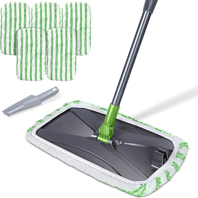 MASTERTOP Dust Mop for Hardwood Floors Extra Large Microfiber Flat Mop with 5 Wet &amp Dry Reusable Pads Hardwood Mops with Telescopic Handle for Laminate Tile Vinyl