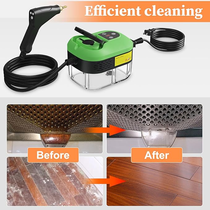 Steam Cleaner Handheld Steam Cleaner for Home Car Furniture Bathroom 2500W High Pressure Steam Cleaner 1.2L Water Capacity 6 Adjustable Speeds 4 Brush Heads Steamer for Cleaning (Green)