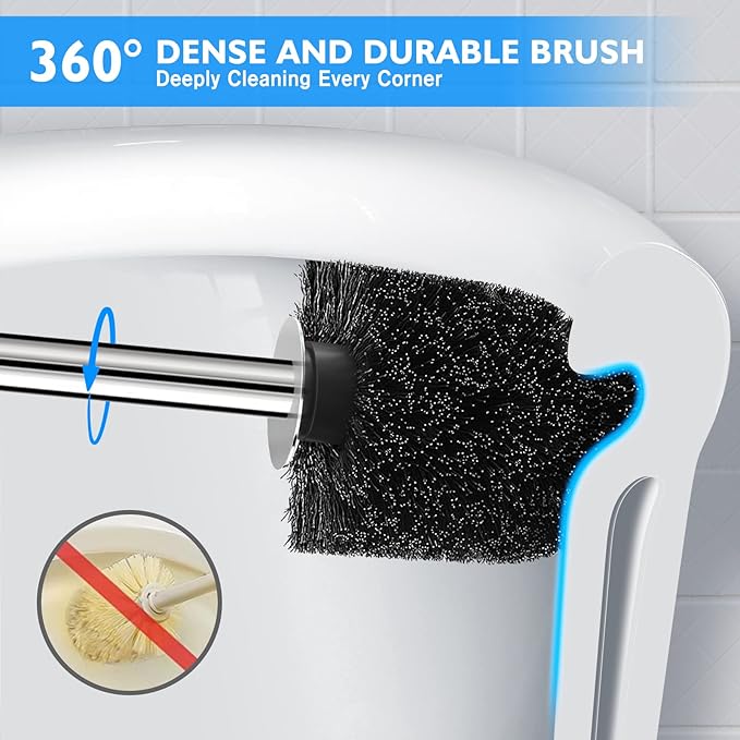 Toilet Brush and Holder 2 Pack 304 Stainless Steel Toilet Brush with Extended and Durable Comfortable Brush Handle Toilet Bowl Brush for Bathroom Toilet - Ergonomic Pratical Durable