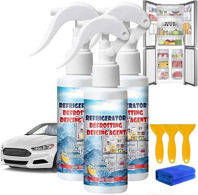 Defrosting Spray For Fridge Freezer 4.2OZ Refrigerator Defrosting Deicer Spray Efficiently Fast Removes Ice Buildup Multifunctional Defroster Sprays For Car Windshield Refrigerator (3set)