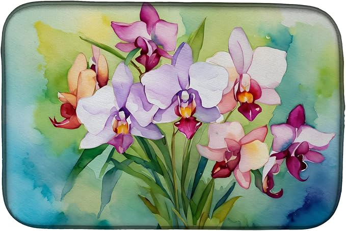 Caroline's Treasures DAC1563DDM Orchids in Watercolor Dish Drying Mat Absorbent Dish Drying Mat Pad for Kitchen Counter Dish Drainer Mat for Countertop 14 x 21 Multicolor