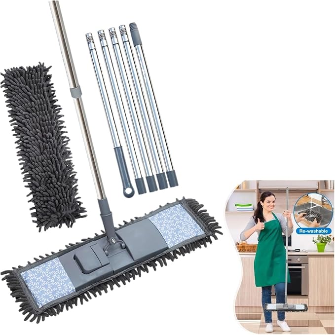 Long Handle Mop Extendable Splicing Rod Dry &amp Wet Rotating Wall Dust Cleaning Brush Ceiling Cleaner Household Tools(Grey-1cloth 5rod)