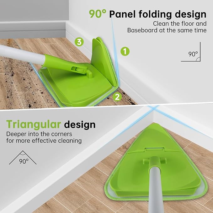 Wall &amp Baseboard Cleaner Mop Tool with 82'' Long Handle 360 Degree Rotating 3-in-1 Ceiling Cleaning Tool Duster for Cleaning Painted Walls Window Floor 6 Replacement Microfiber Chenille Pads